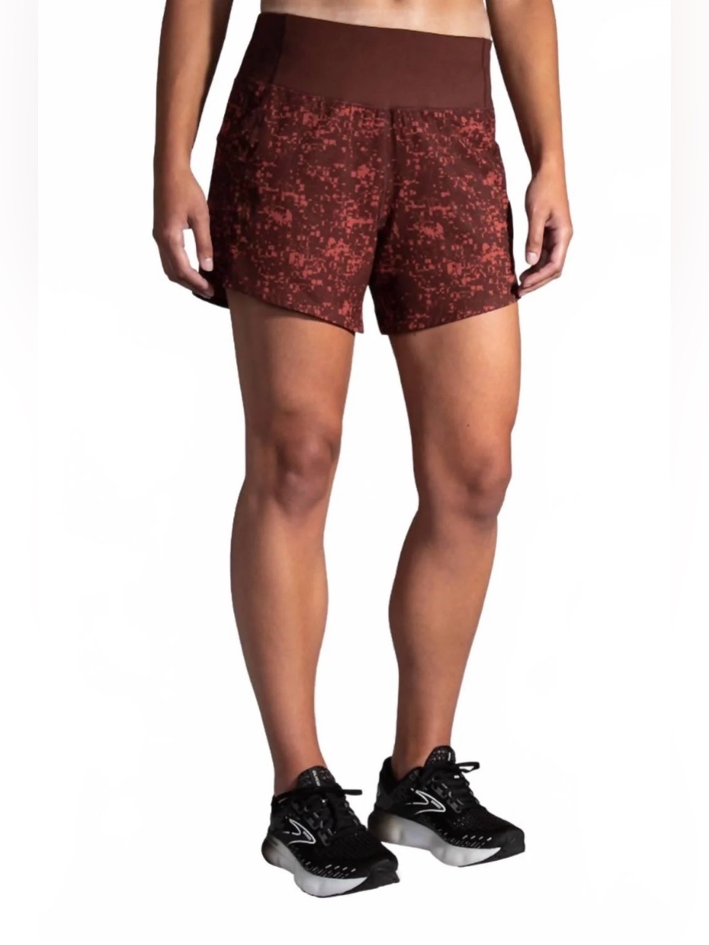 Brooks Chaser 5" Shorts Run Raisin Glitch Print Running Shorts Activewear Gym L